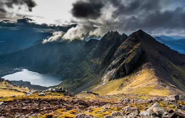 Mountains, nature, lake, Scotland, Dundonnell
