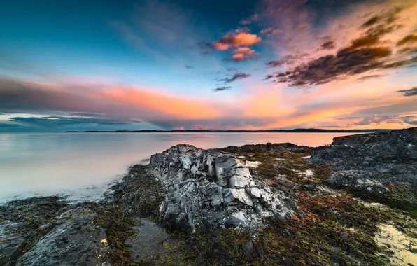 Sunset, coast, Norway, Rodtangen