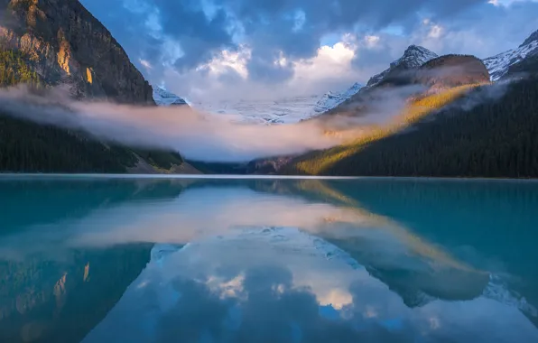 Mountains, reflection, cloud, Canada, Albert, Banff national Park, lake Louise