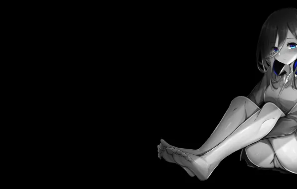 The dark background, panties, anime, headphones, anime, monochrome, monochrome, dark background