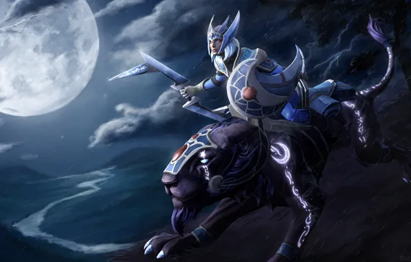 Look, girl, night, blue, pose, background, beauty, armor