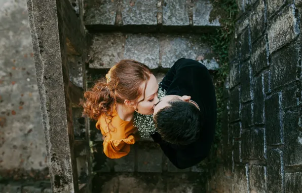 Girl, happiness, feelings, kiss, pair, ladder, guy, lovers