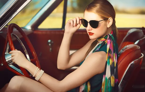 Picture girl, glasses, bracelet, car, salon