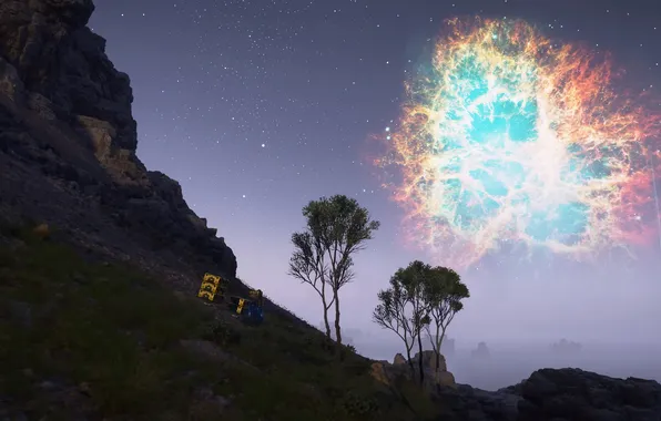 The sky, nebula, mountain, stars, The game, screenshot, Death Stranding 2