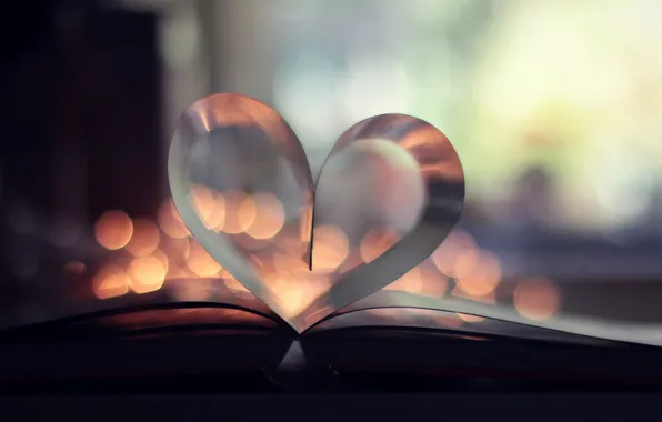 Picture heart, book, owner, page, bokeh
