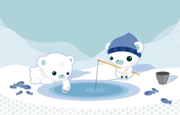 Snow, figure, fishing, bears