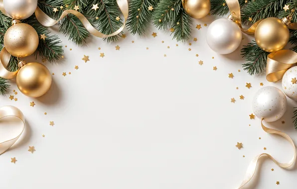 Decoration, background, balls, Christmas, New year, golden, new year, Christmas