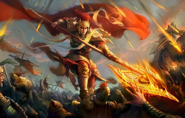 Picture weapons, fire, army, war, warrior, art, battle, cloak