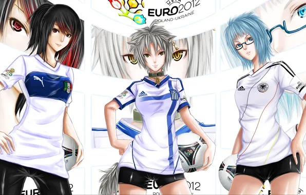 Picture girls, football, the ball, key, art, glasses, tail, form