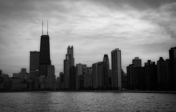 Water, the city, skyscrapers, Chicago, dark, Il, USA