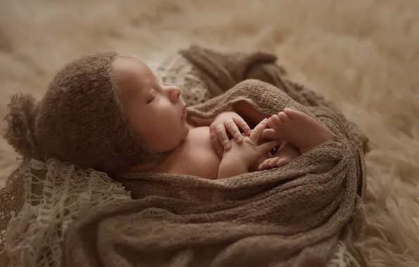 Picture sleep, scarf, baby, fur, child, cap, baby, Chudak Irena