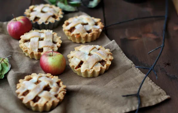 Picture apples, food, cakes, powdered sugar, filling, basket
