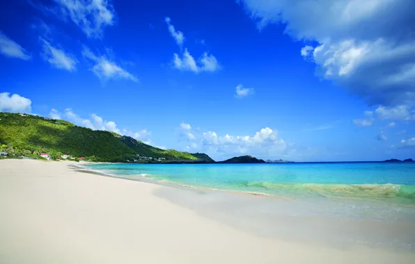 Picture sand, beach, the sky, mountains, the ocean, shore