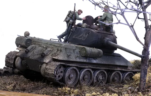 Toy, lined, medium tank, soldiers, model, T-34