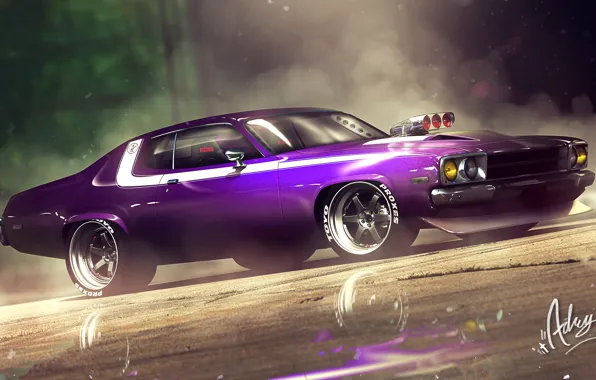 Auto, Machine, Purple, Art, Plymouth, Transport, 1973, Road Runner