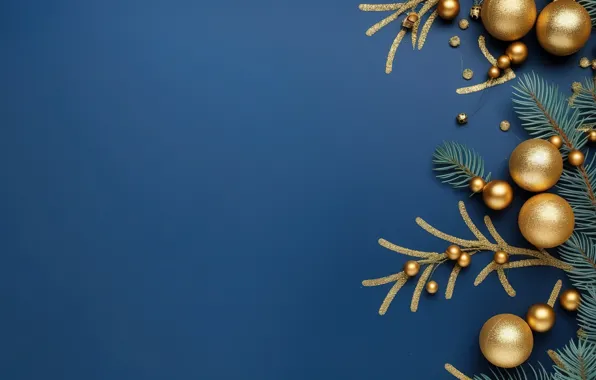 Decoration, the dark background, balls, new year, Christmas, golden, Christmas, balls