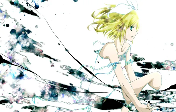 Girl, anime, art, blots, bow, Vocaloid, Vocaloid, Kagamine Rin