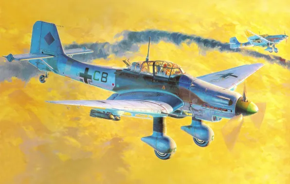 The sky, war, bomber, attack, Art, German, Junkers, single-engine