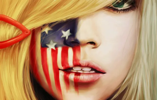 Girl, face, anime, flag, art, barrette, america, axis powers hetalia and axis countries