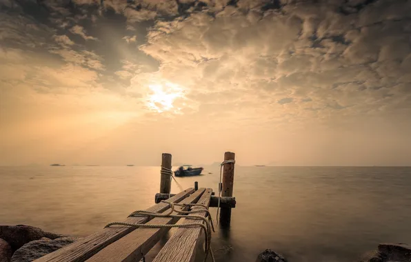 Sea, landscape, bridge, the evening