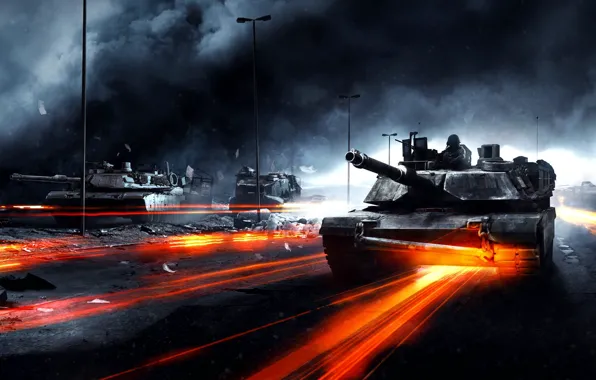 Road, war, smoke, tanks, Battlefield 3