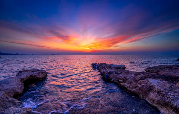Sea, sunrise, dawn, Cyprus, Cyprus, The Mediterranean sea, Mediterranean Sea