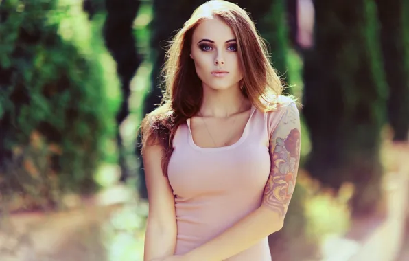 Look, girl, pose, background, eyes, Mike, tattoo, beautiful