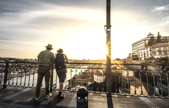 Picture The sun, Dawn, Two, Portugal, Men, Portugal, Porto, Port