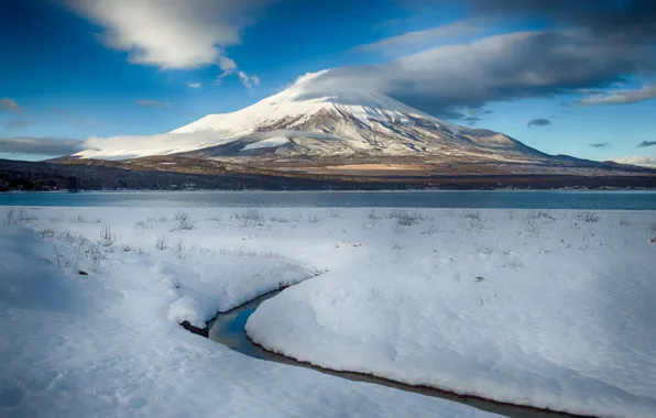 Winter, clouds, mountain, the volcano