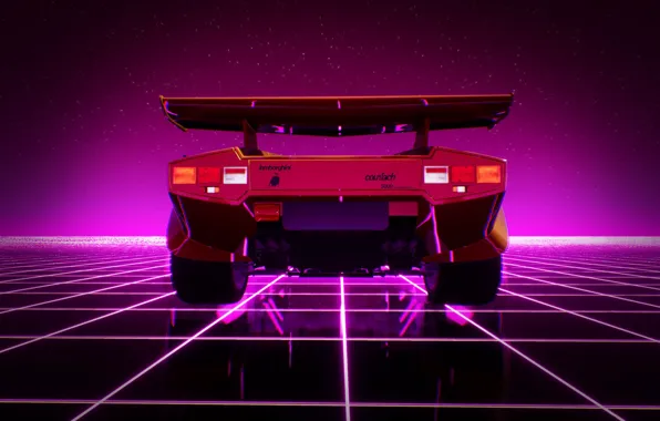 Lamborghini, Machine, Graphics, 80s, Neon, Countach, Lamborghini Countach, 80's