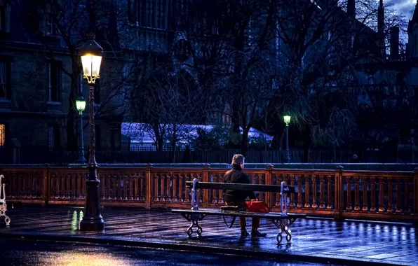 Road, bench, mood, France, Paris, lantern, male, sitting