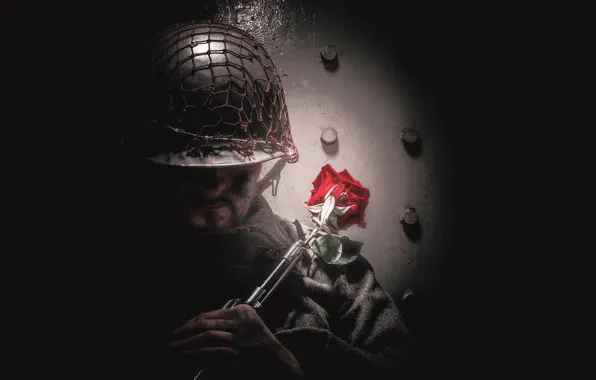 Weapons, roses, soldiers, No More War