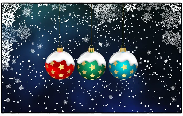 Winter, Minimalism, Snow, Christmas, Balls, Snowflakes, Background, New year