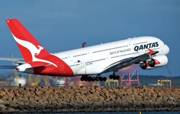 Picture The ocean, Shore, Airport, Sydney, The rise, Beach, Qantas, A380