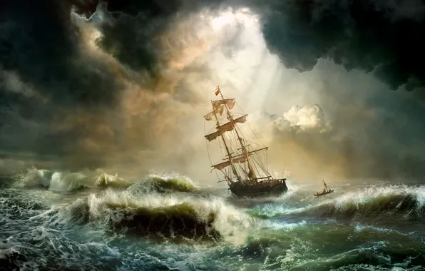 Picture wave, storm, element, ship, Storm, roll, Mr Menuhin