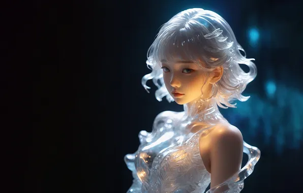 Black, glow, white hair, beautiful girl, digital art, digital art, fancy dress, AI art