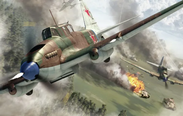 Picture the plane, attack, Panther, art, flying tank, attack, the, combat