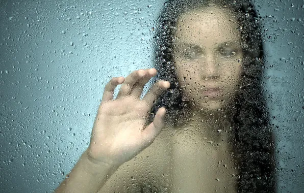 Picture glass, girl, drops
