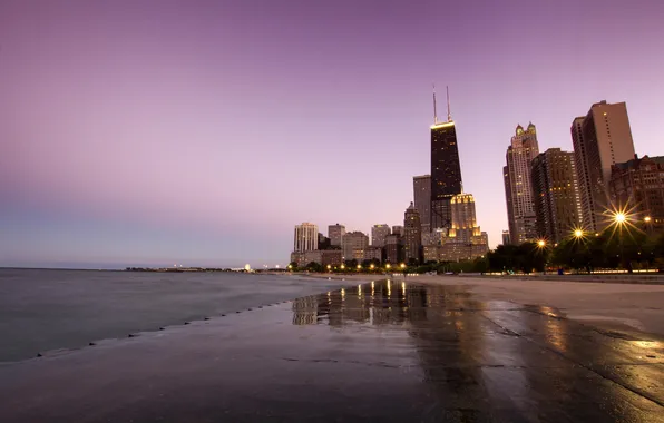 Picture the sky, sunset, skyscrapers, the evening, Chicago, USA, Chicago, megapolis