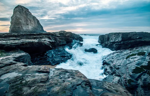 Sea, the sky, clouds, rocks