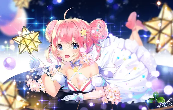 Flowers, Sakura, girl