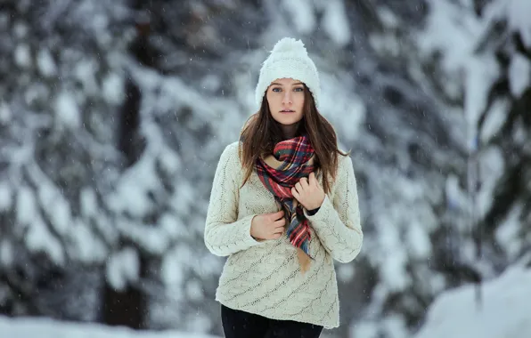 Look, pose, hat, Girl, Snow, figure, Sergei Bidong