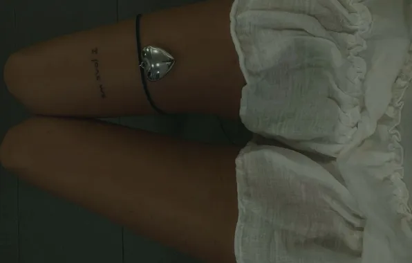 Girl, tattoo, white dress, slender legs, decoration on the leg