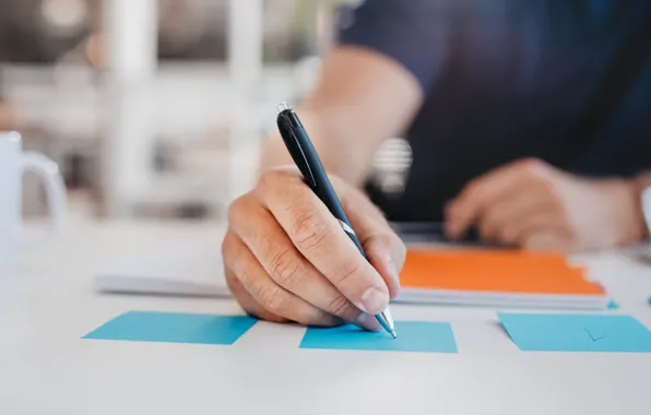 Picture men, hand, paper, writing