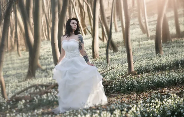 Picture forest, flowers, dress, tattoo, Miss Froggi