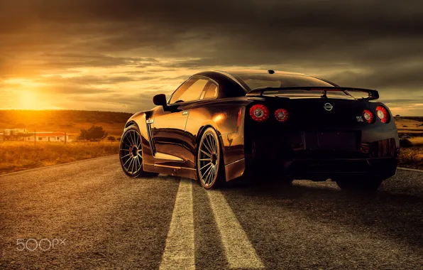 Picture road, the sun, light, GTR, Nissan