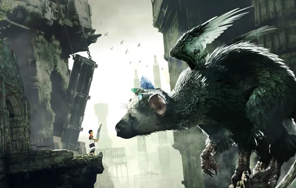 Boy, Feathers, Wings, Temple, Beast, Claws, The Last Guardian, The guardian