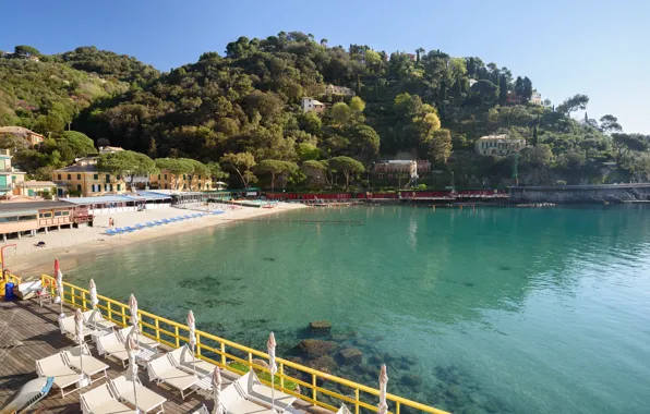 Beach, Italy, Liguria, the Bay of Paraggi, the area of Portofino