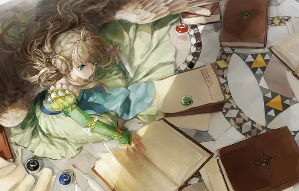 Picture books, wings, angel, art, girl, curls, heavenly accounting