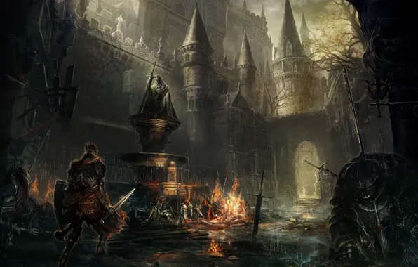 Castle, sword, warrior, architecture, Dark Souls-III